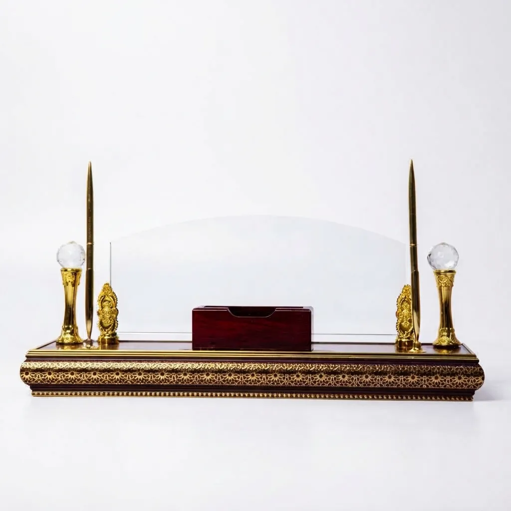 Desk Organizer elegant golden accents.webp
