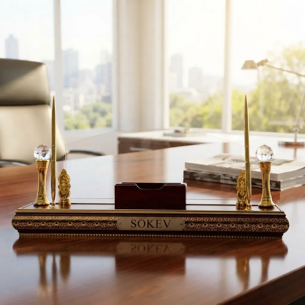 Premium Wooden Desk Organizer with Pen Holders | Sokev Studio