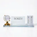 Executive Glass Desk Organizer with Globe and Card Holder