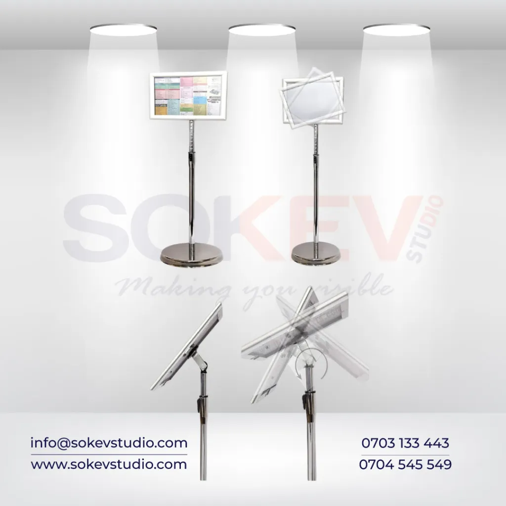 A4 Adjustable Sign & Poster Display Stand | Rotatable Floor-Standing Sign Holder – Sokev Studio